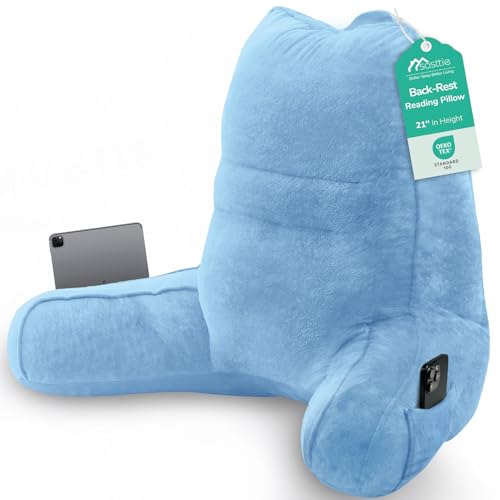 Image of Sasttie Reading Pillow for Bed, Back Pillow for Sitting Up, Blue | 21 inch Backrest Support Cushion for Couch, Sofa, and Floor, Dorm Essentials, OEKO-TEX, Adjustable Down Alternative Fill