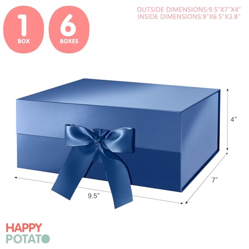 HAPPY POTATO Gift Box with Lid and Ribbon 9x6.5x3.8 Inches, Groomsman Proposal Box, Magnetic Blue Gift Box for Presents (Glossy Blue)