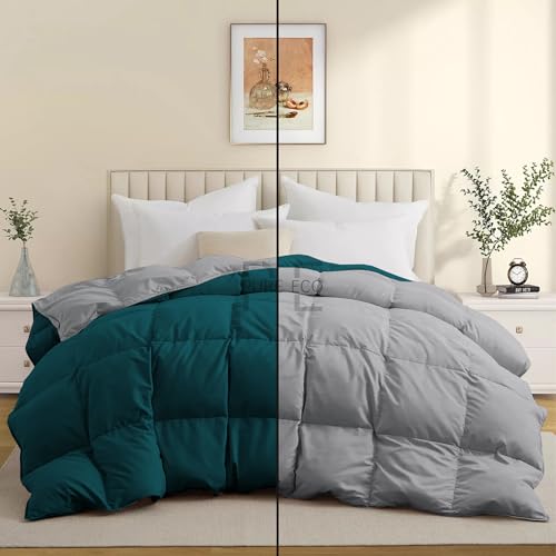 Image of PURE ECO 600 GSM Heavy Winter Blanket for Double Bed Size (90 inchX100 inch) - 600 GSM Heavy Winter Comforter /Rajai /Duvet /Blanket Microfiber Super Soft Fluffy for Winter Double Bed - Teal /Silver Grey Color