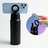 Glac Store Borraccia Magnetica Porta Telefono in Acciaio Inox, 500ml, 6 Colorazioni disponibili, con Supporto Smartphone Integrato e Anello Magnetico Adesivo Incluso (Nero)