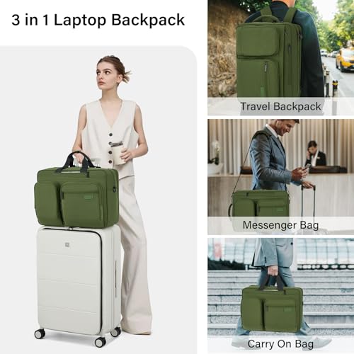 Hanke Convertible Laptop Bag, 3 In 1 Briefcase Backpack for 17.3 Inch Laptop, Computer Work Bag for Men Women, Water Resistant Business Messenger Shoulder Bag for Office Commute Travel, Green — view 4