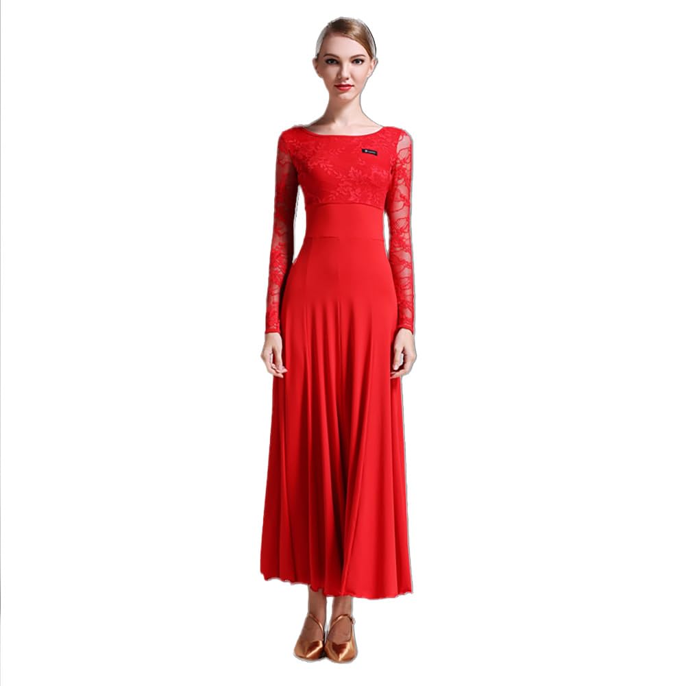 Langes Gesellschaftstanzkleid für Damen Bequem und Atmungsaktiv Ideal für Auftritte Turniere und Training(XXL)