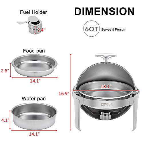 Rovsun Chafing Dish Buffet Set,6 Quart Roll Top Stainless Steel Chafer, Round Set With Food Pan, Water Pan And Fuel Holders, For Wedding, Parties, Banquet, Catering Events #TOP5