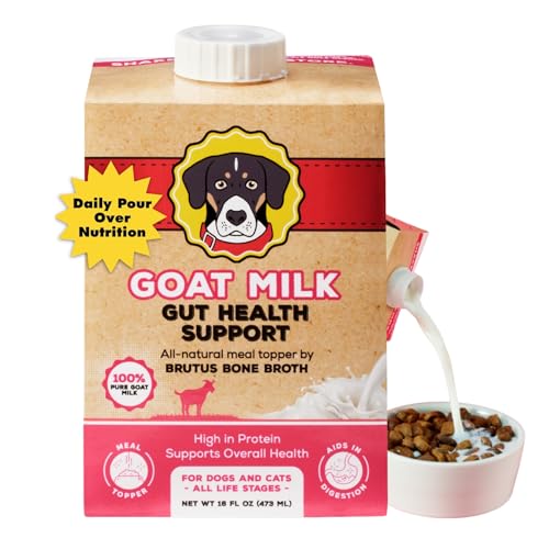Brutus Broth Goat Milk for Dogs and Cats - Gut Health Support Food Topper | Liquid Goats Milk 16 Fl Oz | Wet Dog Food Topper with Low-Lactose & Natural Enzymes that Support Digestion & Hydration