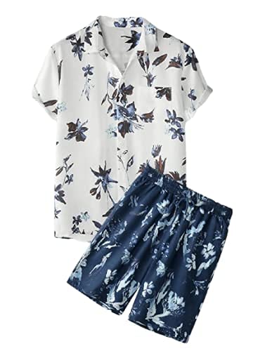 Men's Casual Pajama Sets and nightsuits. (X-Large, White&Blue Shorts)-image-40