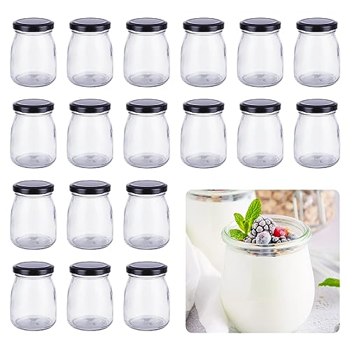 WOPPLXY 18PCS 200ml Glass Jars with Metal Lids - 7oz Yogurt Chia Pudding Glass Bottles - Small Dessert Jars