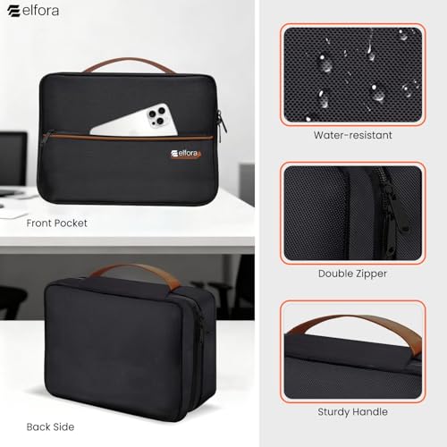 Image of Elfora Cable Organizer Bag | Single Compartment Electronics Gadget Case for Cables, USB Charger, Phone, Earphone & Power Bank | Portable Travel Accessory Pouch with Mesh Pockets & Handle Strap (Black)