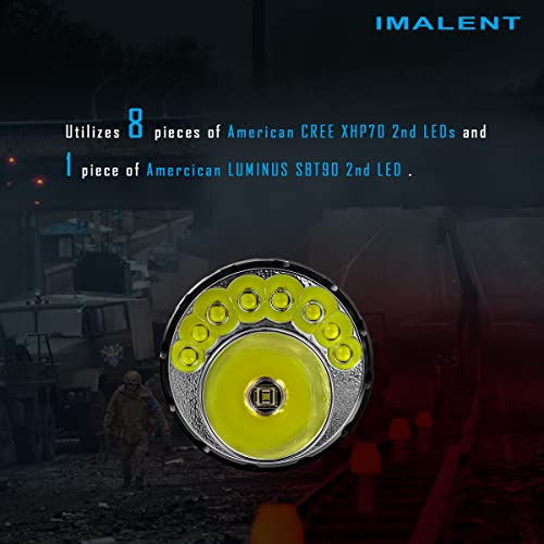 Imalent Mr90 Super Bright Flashlight 50000 Lumens, With 8Pcs Cree Xhp 70.2 Leds, Compact Tactical Rechargeable Spotlight And Floodlight Long Beam Distance 1586 Meters Suitable For Camping And Hiking #TOP3