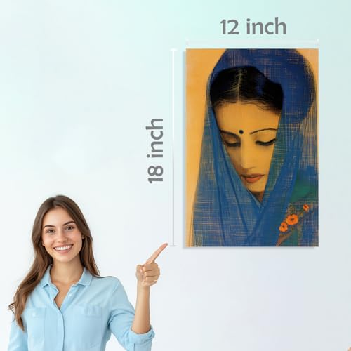 Image of SiddArtify Set of 6 Indian Women Art Prints - Portrait Paintings - Warm Color Palette - Sticker - 12x18 Inch - Pack of 6 Wall Room Decoration art Poster Prints