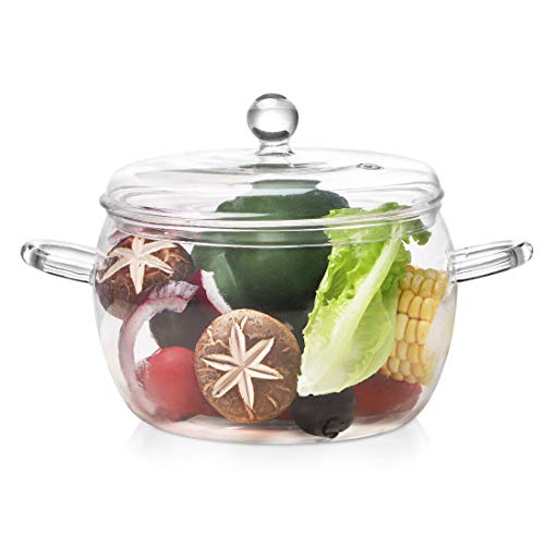 Glass Saucepan with Lid - 1.5L/50oz Heat-Resistant Borosilicate Glass Handmade Cookware Set stovetop