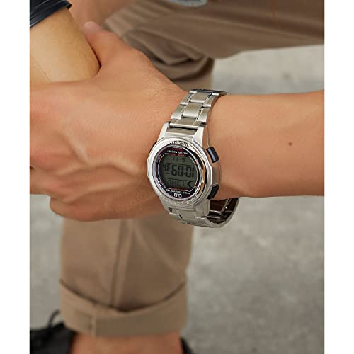Image of Citizen Q&Q MHS5-200 Men's Digital Wristwatch, Radio, Solar, Waterproof, Date, Metal Band, Silver, Dial Color - Grey, watch
