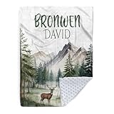 Personalized Baby Blanket for Boys, Custom Baby Blanket with Name, Soft Flannel with Double Layer Dotted Backing, Receiving Swaddle Blanket Suitable for Infants and Toddler, Forest(30”x40)