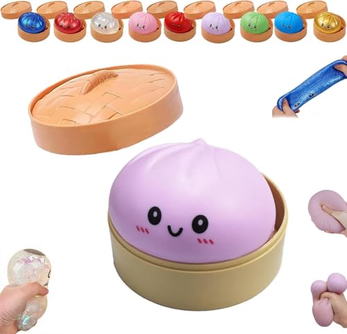 PandaXun Dumpling Squishies Toys, Giant Glitter Dumpling, Jumbo Steamed Bun Sensory Stress Relief Ball, Novelty Desk Soft Squeeze Decompression Gift for Adults