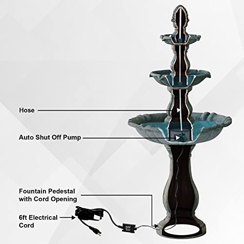 Xbrand 51" H Fiber Resin Grey 3-Tier Freestanding Waterfall Fountain, Outdoor Garden, Yard, Lawn, Porch Décor #TOP5