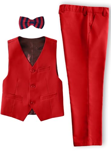 Image of YuanLu Boys Suit Homecoming Dresses for Kids Ring Bearer Outfit Suits Tuxedo Formal Vest and Pants Suit Set