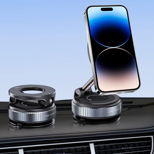 Soporte Magnetico Movil Coche con Ventosa, Soporte Magnético al Vacío con Anillo de Metal, Rotación de 360° Plegable und Plegable, Regalos para Hombre Mujer, para Móviles de Más de 4,7 Pulgadas