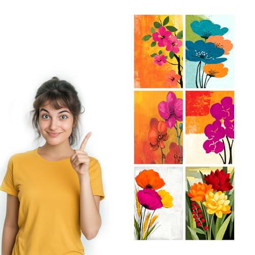 Image of SiddArtify Floral Wall Art Prints Set - Modern Botanical Flower Poster Decor for Living Room Bedroom Office - 12x18 inch Sticker Pack of 6