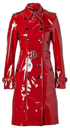 ZM ATTIRE Trench long en vinyle PVC imperméable pour femme Toutes tailles, Rouge - Manteau en PVC, XL