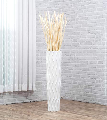 Leewadee Large Floor Vase – Handmade Flower Holder Made of Wood, Sophisticated Vessel for Decorative Branches and Dried Flowers, 28 inches, White wash