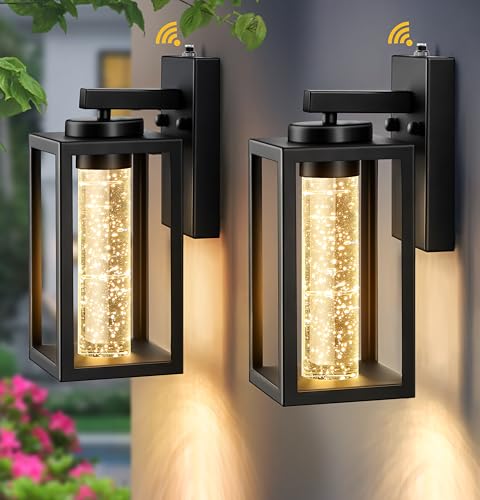 Image of VIANIS 2 Pack Exterior Garage Lighting Fixtures Wall Mount, 100% Aluminum | Durable Crystal Bubble Glass, Modern Black Outdoor Porch Lights for House, Built-in LED Outdoor Wall Sconce Lights Lantern