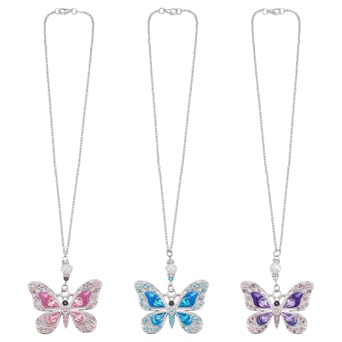 PH PandaHall 3PCS Ornement de Voiture à Suspendre de Papillon Pendentif Décoratif en Forme de Papillon Décoration en Alliage de Platine pour Mariage été Cadeau Bonheur Femme Rétroviseur de Voiture