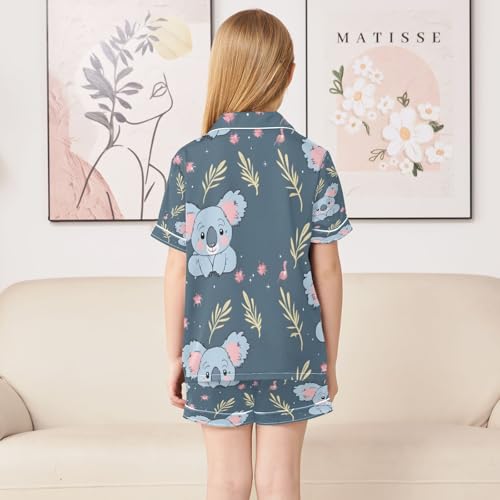 senya Pajama Sets Silky Button Down Nightwear Sleepwear Size 5-14 Years Blue Pink Koala4