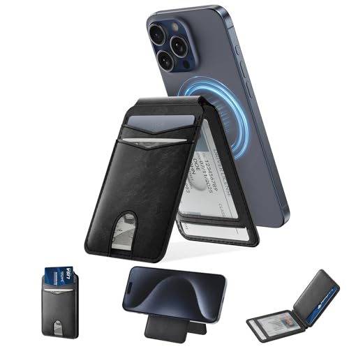 typecase Magnetic Wallet Compatible with Magsafe: Magnetic Phone Wallet & Card Holder for Apple iPhone 16 15 14 13 12 Pro Max - Adjustable Mag Safe Wallet Stand with 4 Card Slots - Black