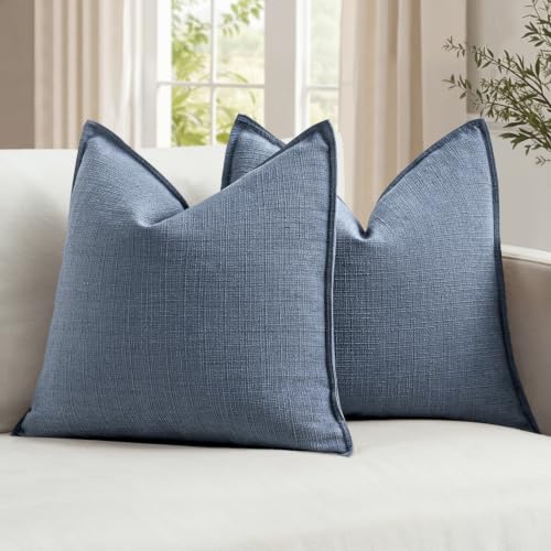 Image of MIULEE Euro Sham Pillow Covers for Bed 24x24, 2 Pack Blue Thick & Textured Decorative Throw Pillow Covers, Neutral Linen Cushion Cases, Modern Farmhouse Home Decor, No Filling