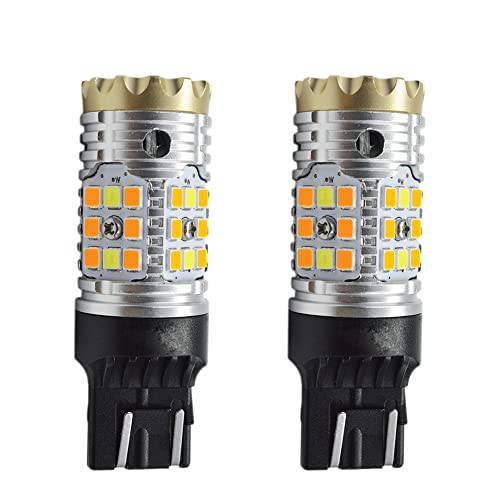 Ruiandsion 2 bombillas LED 7441 7443 7444 de intermitente, color blanco, amarillo con conmutación de doble color, 3030 32SMD para luces de señal de giro y luces de estacionamiento, enchufe estándar
