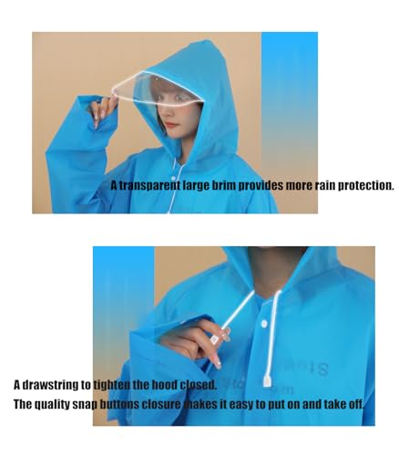 Rain Ponchos for Adults, Reusable Raincoat Rain Jacket with Adjustable Sleeves and Wide Brimmed Hood3