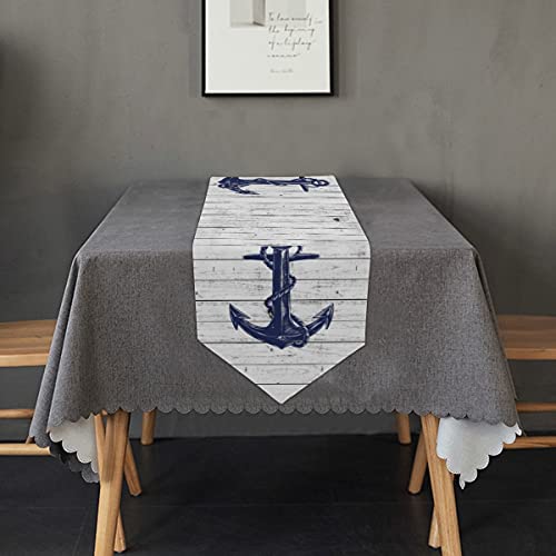 Giwawa Anchor Table Scarves Ocean Theme Nautical Stripe Plank Table Runner For Wedding Holiday Parties Kitchen Dining Room Decoration 13"X70" #TOP5