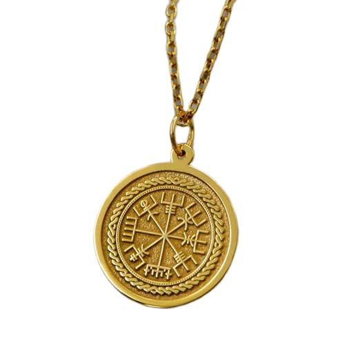 Pendentif boussole viking en argent plaqué or | Bijou unisexe LKBEADS 24 mm