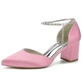 MlYJmer Zapatos de Novia de Tacón Bloque para Mujer – Zapatos de Boda de Punta Cerrada Zapatos de Fiesta Vestido,Rosado,35 EU