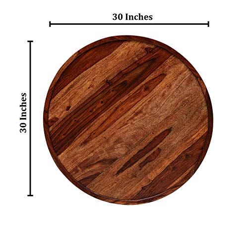 Image of Solid Sheesham Wood Round Center Coffee Table for Living Room Tea Table Furniture for Home I Natural Teak Finish