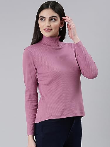 Image of TWIN BIRDS Women Cotton Turtle Neck Ribbed Tee | Full Sleeve Winter Top