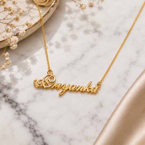 Image of Priyanka Cursive Gold & Silver Name Pendant Necklace, Best Jewelry Gift for Girls.