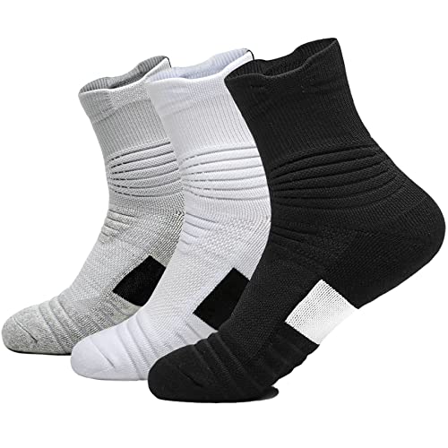 Image of 3 Pack Compression Basketball Socks Performance Cushioned Athletic Crew Sports Running Cycling Sock
