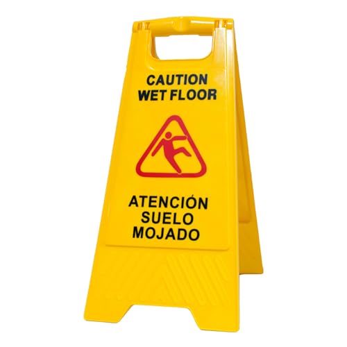 PAMEX Señal de Suelo Mojado. Cartel Plegable Señalización Advertencia Mojado Color Amarillo. Advertencia Superficie Resbaladiza. En Español e Inglés