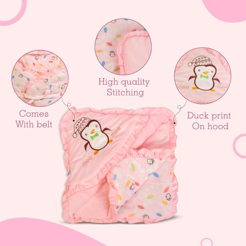 Image of Mee Mee Baby Wrapper Blanket with Hood (Light Pink) (396.0mm L X 61.0mm W)