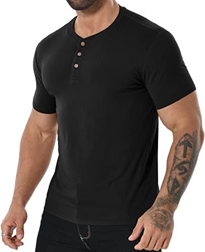 DISLANBO Mens Casual Slim Fit Basic Henley Long Sleeve Fashion T-Shirt(X-Large Black)