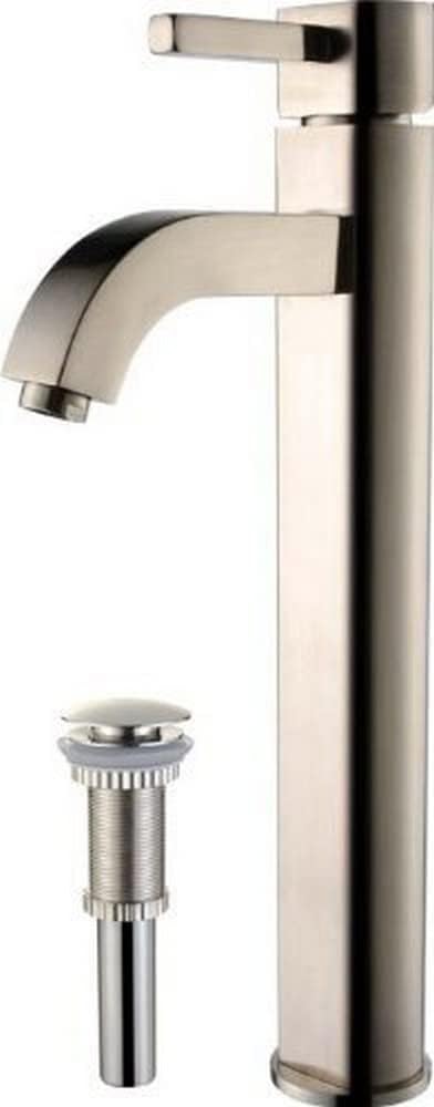 KRAUS Ramus™ Single Handle Vessel Sink Bathroom Faucet with Pop-Up Drain in Satin Nickel, KVS-1007CH-PU-10CH