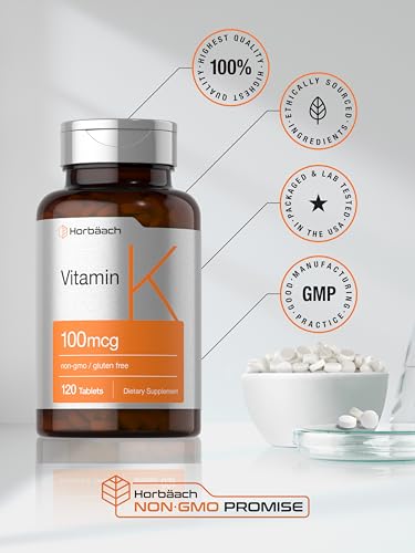 horbach vitamin k supplement  100mcg  120 tablets  vegetarian non-gmo amp gluten free supplement