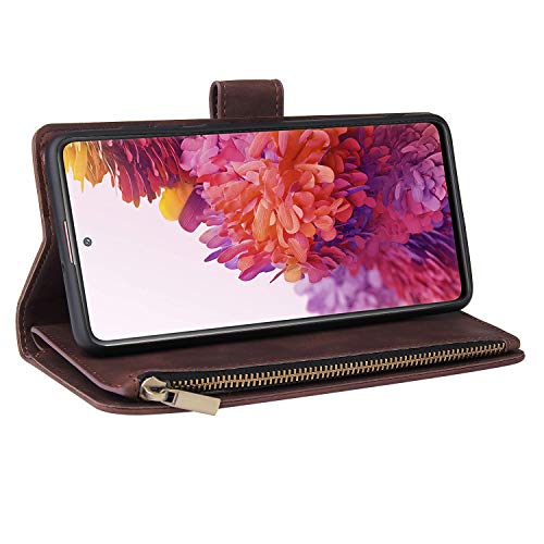 Lbyzcase Phone Case For Galaxy S20 Fe 5G(2020),Samsung S20 Fe Wallet Case,Luxury Folio Flip Leather Cover[Zipper Pocket][Wrist Strap][Kickstand ] For Samsung Galaxy S20 Fe 5G(Fan Edition)-Coffee #TOP5