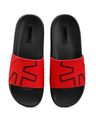 Image of Wrogn Men's Anti-slip Sliders | Lightweight EVA Sole | Cushioned Comfort Footbed | Black | 8