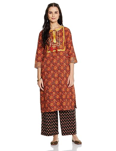Image of Amazon Brand - Myx Women's Printed Kurta and Pant Set in Cotton (Available in Plus Sizes)