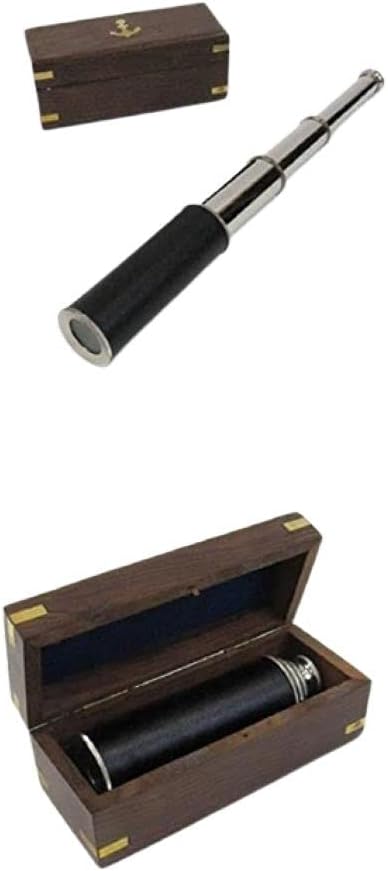 Brass Telescope Chrome Pullout Monocular W/Hardwood Box