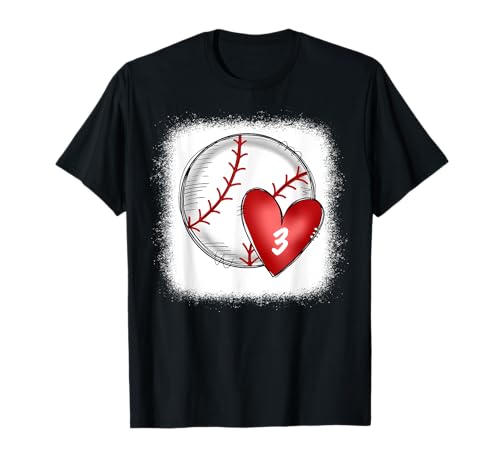 Cœur numéro 3 de baseball personnalisé blanchi pour maman T-Shirt