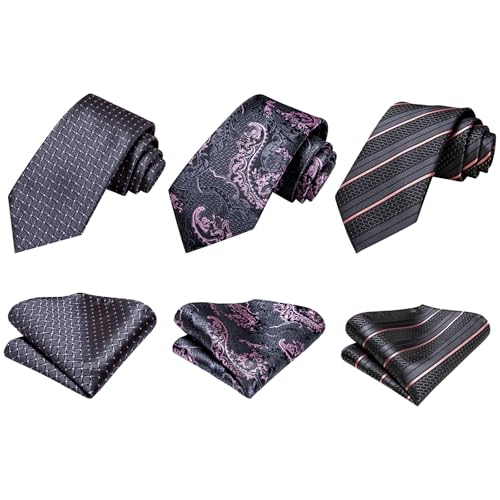 Image of Hi-Tie 3 Pcs Gift Box Mens Tie Set Necktie with Pocket Square Cufflinks Lapel Pin Silk Neck Tie Collection