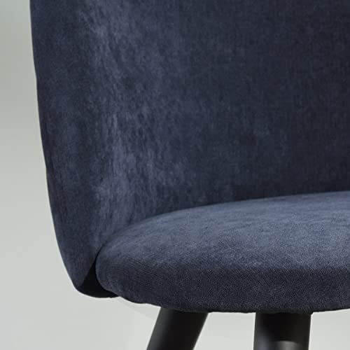 Image of Amazon Brand - Umi Romantic Vintage Side Dining Chair - Rustic Fabric Upholstered Seat with Black Powder-Coated Metal Legs for Elegant Home Dcor in Dark Blue