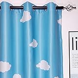 1 Pair Blue and White Cloud Semi-Blackout Curtains for Boys Kids Children Nursery Room Bedroom (Blue, 2 x 39x63 Inch)